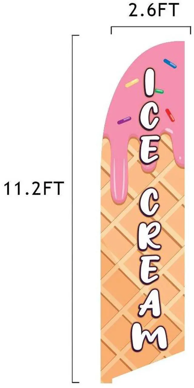 Alt view image 4 of 6 - Ice Cream Feather Flag Kit 13.5ft Advertising Flag with Pole Set and Ground Spike for Ice Cream Stand Weather-Resistant Knitted Polyester Printed in the USA