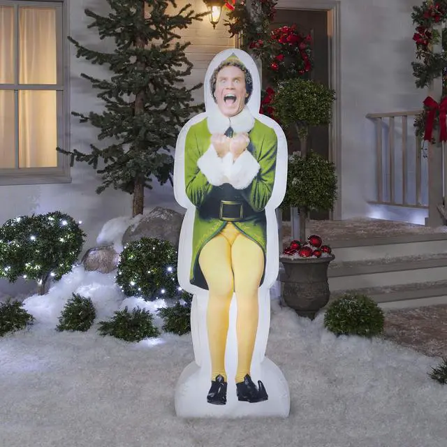 Alt view image 5 of 5 - Photorealistic Christmas Airblown Inflatable Excited Buddy The Elf S LG WB, 6 ft Tall, Green