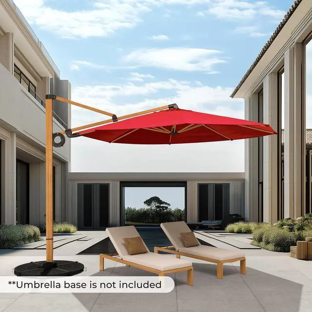 Alt view image 2 of 6 - 10FT Patio Umbrella, Aluminum Cantilever Umbrella with Round Canopy, Outdoor Offset Umbrella for Patio, Garden, Deck, Red