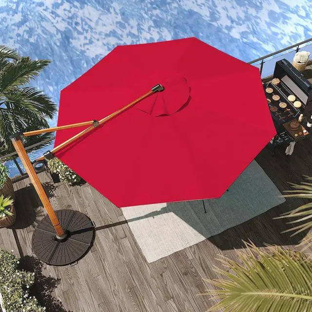 Alt view image 3 of 6 - 10FT Patio Umbrella, Aluminum Cantilever Umbrella with Round Canopy, Outdoor Offset Umbrella for Patio, Garden, Deck, Red