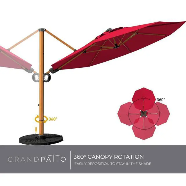 Alt view image 4 of 6 - 10FT Patio Umbrella, Aluminum Cantilever Umbrella with Round Canopy, Outdoor Offset Umbrella for Patio, Garden, Deck, Red