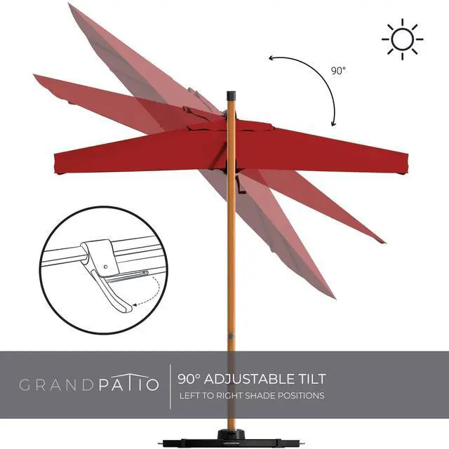 Alt view image 5 of 6 - 10FT Patio Umbrella, Aluminum Cantilever Umbrella with Round Canopy, Outdoor Offset Umbrella for Patio, Garden, Deck, Red