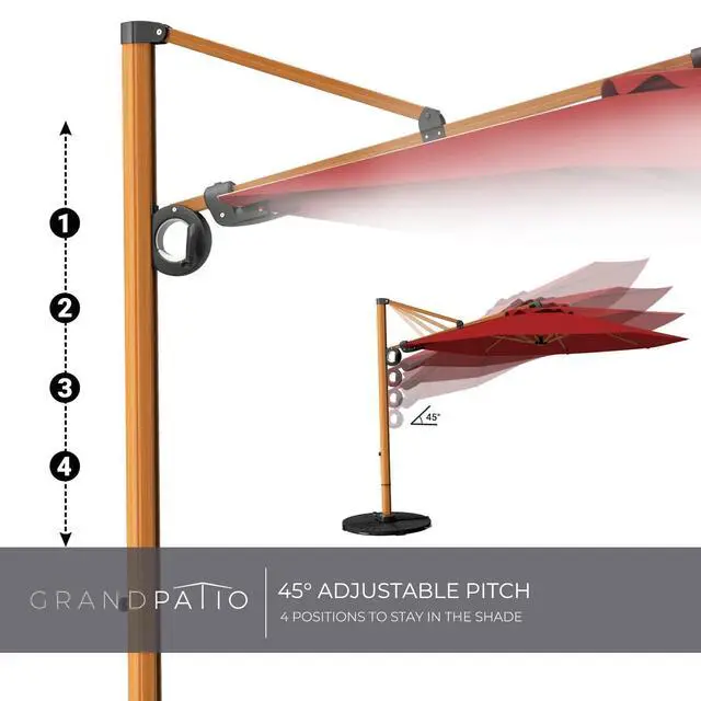 Alt view image 6 of 6 - 10FT Patio Umbrella, Aluminum Cantilever Umbrella with Round Canopy, Outdoor Offset Umbrella for Patio, Garden, Deck, Red