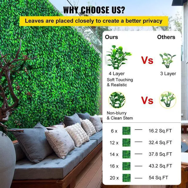 Alt view image 4 of 6 - Artificial Boxwood Panels, 20 PCS 20"x20" Boxwood Hedge Wall Panels, PE Artificial Grass Backdrop Wall 1.6", Privacy Hedge Screen for Decoration of Outdoor, Indoor, Garden, Fence, and Backyard