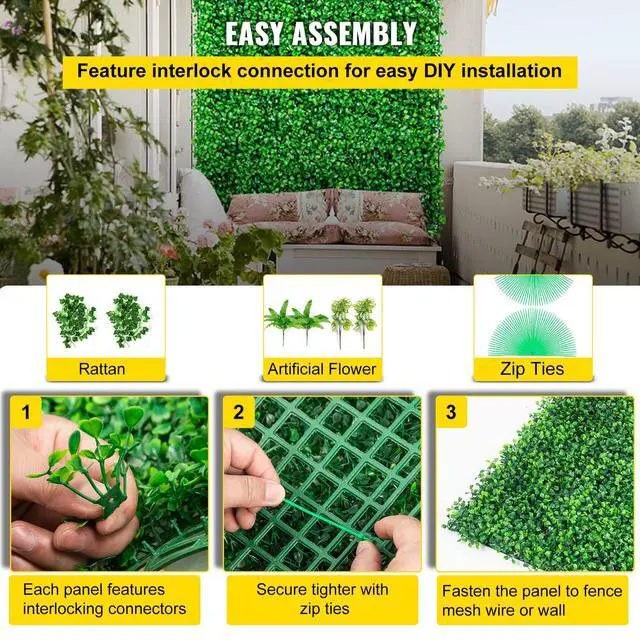 Alt view image 6 of 6 - Artificial Boxwood Panels, 20 PCS 20"x20" Boxwood Hedge Wall Panels, PE Artificial Grass Backdrop Wall 1.6", Privacy Hedge Screen for Decoration of Outdoor, Indoor, Garden, Fence, and Backyard