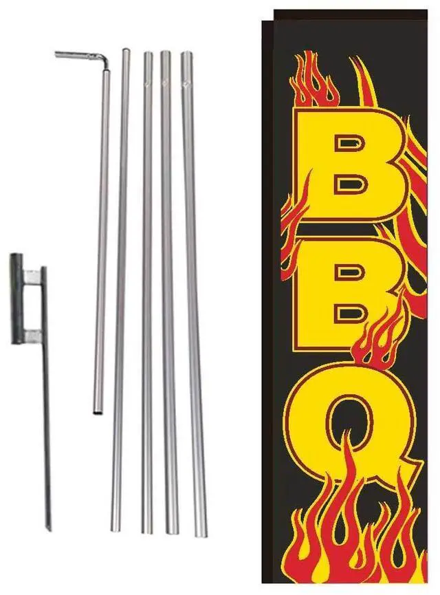 Main image of BBQ Barbecue Flames Rectangle Feather Banner Flag with Pole Kit and Ground Spike for Restaurants, Markets, Business Owners outdoor advertising