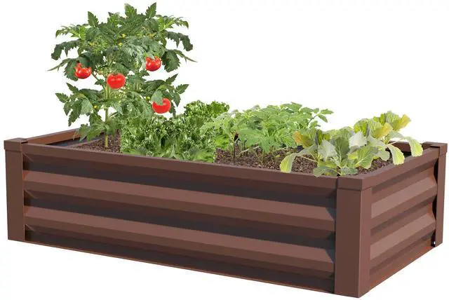 Main image of Timber Brown Powder-Coated Metal Raised Garden Bed Planter 24" W x 48" L