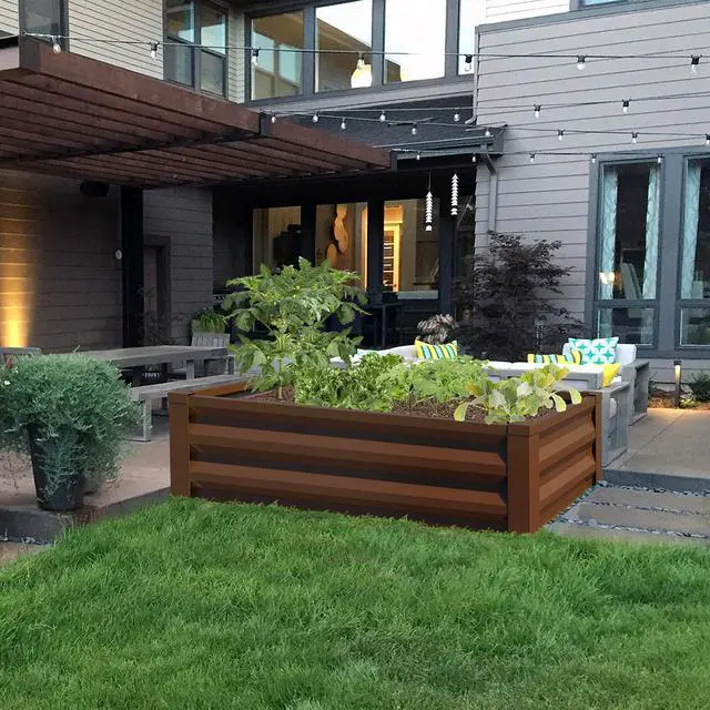 Alt view image 3 of 4 - Timber Brown Powder-Coated Metal Raised Garden Bed Planter 24" W x 48" L