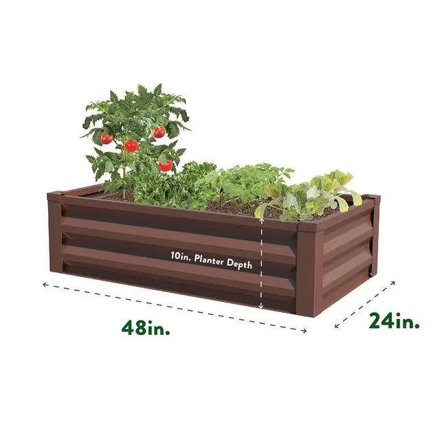 Alt view image 4 of 4 - Timber Brown Powder-Coated Metal Raised Garden Bed Planter 24" W x 48" L