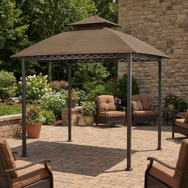 Alt view image 2 of 6 - Reinforced RipLock 350 Replacement Canopy Top Cover Compatible with Pinehurst 8 x 5 Grill Gazebo Model L-GG093PST-B - Nutmeg