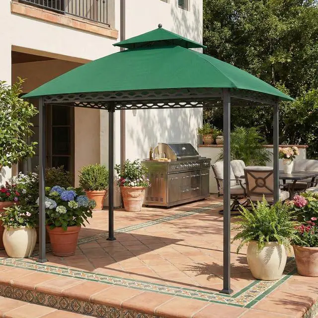Alt view image 2 of 6 - Reinforced RipLock 350 Replacement Canopy Top Cover Compatible with Pinehurst 8 x 5 Grill Gazebo Model L-GG093PST-B - Green