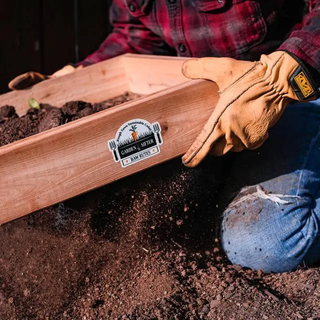 Alt view image 2 of 6 - Cedar Garden Sifter for Compost, Dirt and Potting Soil - Handcrafted in The USA - Sustainable Cedar - Heavy Duty Stainless Grate (Handheld)