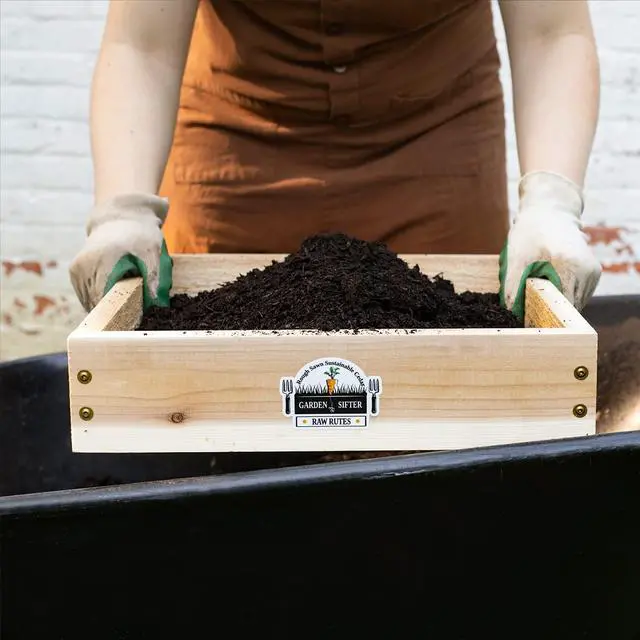 Alt view image 3 of 6 - Cedar Garden Sifter for Compost, Dirt and Potting Soil - Handcrafted in The USA - Sustainable Cedar - Heavy Duty Stainless Grate (Handheld)