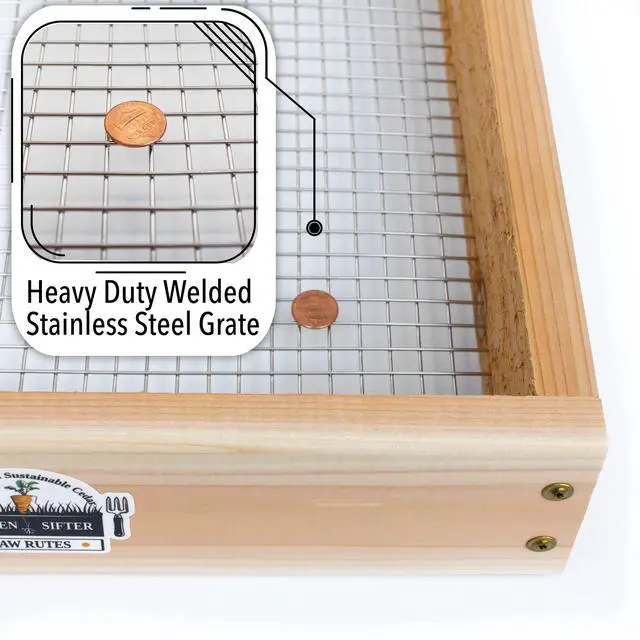 Alt view image 4 of 6 - Cedar Garden Sifter for Compost, Dirt and Potting Soil - Handcrafted in The USA - Sustainable Cedar - Heavy Duty Stainless Grate (Handheld)