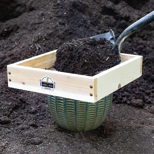 Alt view image 5 of 6 - Cedar Garden Sifter for Compost, Dirt and Potting Soil - Handcrafted in The USA - Sustainable Cedar - Heavy Duty Stainless Grate (Handheld)