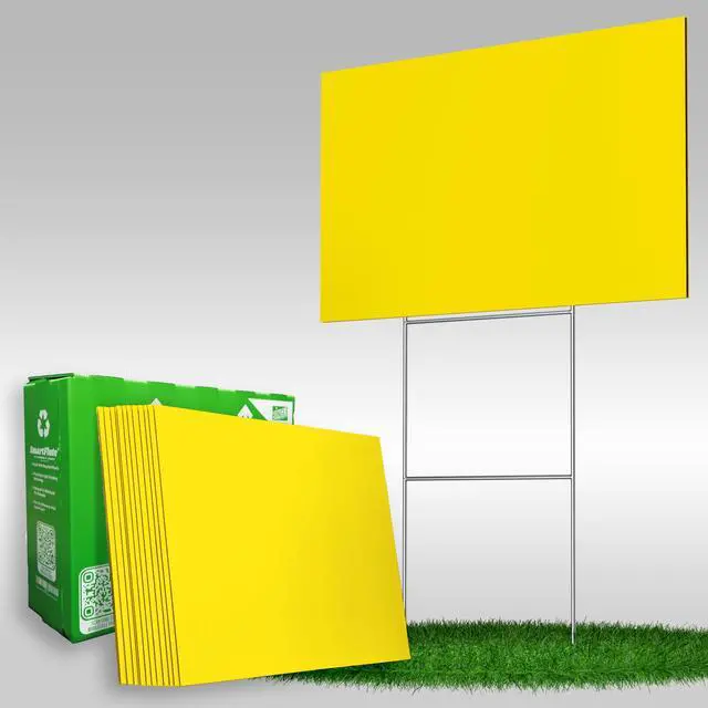 Main image of VIBE INK Pack of Blank Yellow Yard Signs 18x24 with H-stakes for Garage Sale, for Rent, Open House, Estate Sale, Now Hiring, or Political Lawn Signs (25)