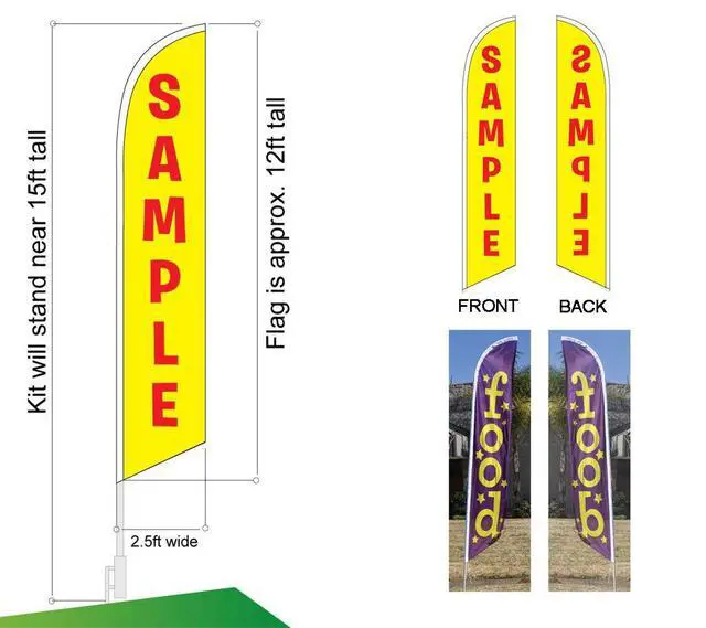 Alt view image 2 of 4 - BBQ Barbeque Advertising Feather Banner Swooper Flag Sign with Flag Pole Kit and Ground Stake