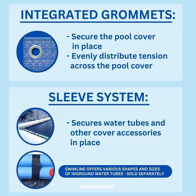 Alt view image 5 of 6 - HYDROTOOLS Super Guard Heavy Duty Pool Cover For Above Ground Swimming Pools |21 X 37 FT Cover | Blue / Black | Water Tube Sleeves | UV Protected For 16X32 FT Rectangle Pools | CO82137R