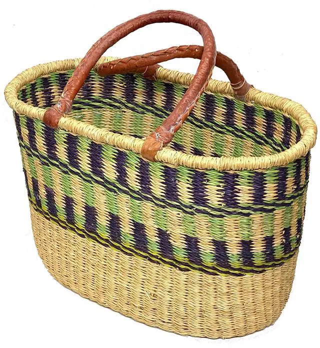 Main image of Bolga Baskets International Large Oval w/ Two Leather Wrapped Handles (Colors Vary)