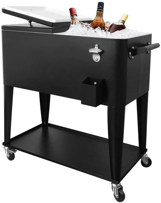 Main image of 80 Quart Outdoor Patio Cooler on Wheels,Portable Beverage Rolling Cooler Cart for Backyard Deck, Ice Chest with Shelf, Water Pipe and Bottle Opener