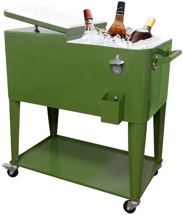 Main image of 80 Quart Outdoor Patio Cooler on Wheels,Portable Beverage Rolling Cooler Cart for Backyard Deck, Ice Chest with Shelf, Water Pipe and Bottle Opener