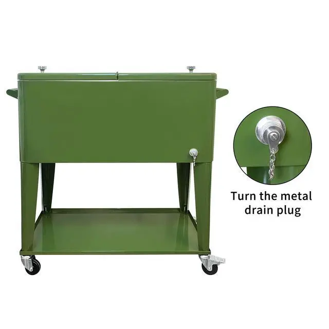 Alt view image 4 of 6 - 80 Quart Outdoor Patio Cooler on Wheels,Portable Beverage Rolling Cooler Cart for Backyard Deck, Ice Chest with Shelf, Water Pipe and Bottle Opener