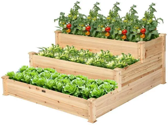 Main image of 3 Tier Raised Garden Bed, Outdoor Planter Box Vegetable Flowers Growing Box, Elevated Raised Bed Kit, Wood Planting Container, 49x49x22 (LxWxH)