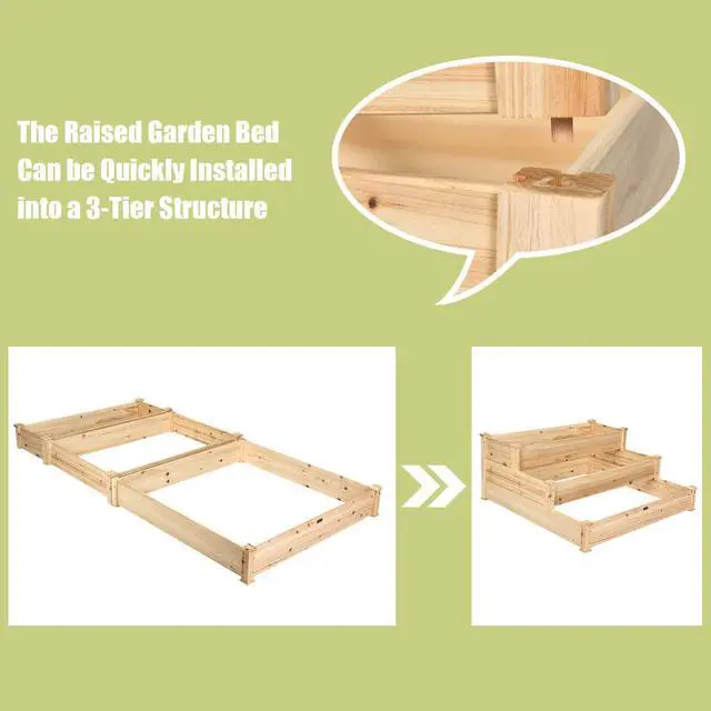 Alt view image 4 of 6 - 3 Tier Raised Garden Bed, Outdoor Planter Box Vegetable Flowers Growing Box, Elevated Raised Bed Kit, Wood Planting Container, 49x49x22 (LxWxH)