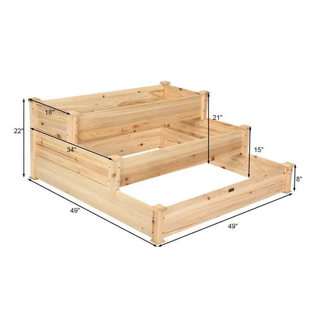 Alt view image 5 of 6 - 3 Tier Raised Garden Bed, Outdoor Planter Box Vegetable Flowers Growing Box, Elevated Raised Bed Kit, Wood Planting Container, 49x49x22 (LxWxH)