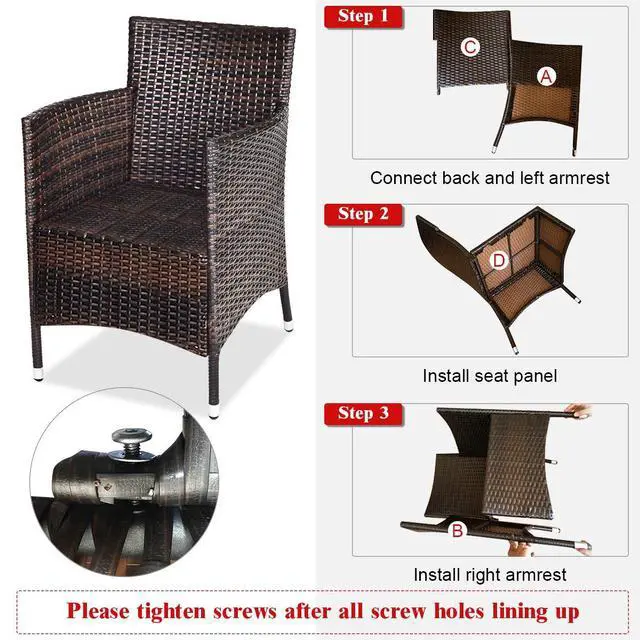 Alt view image 2 of 6 - Patio Furniture Set 3 Piece, Outdoor Wicker Rattan Conversation Set with Coffee Table, Chairs & Thick Cushions, Suitable for Patio Garden Lawn Backyard Pool