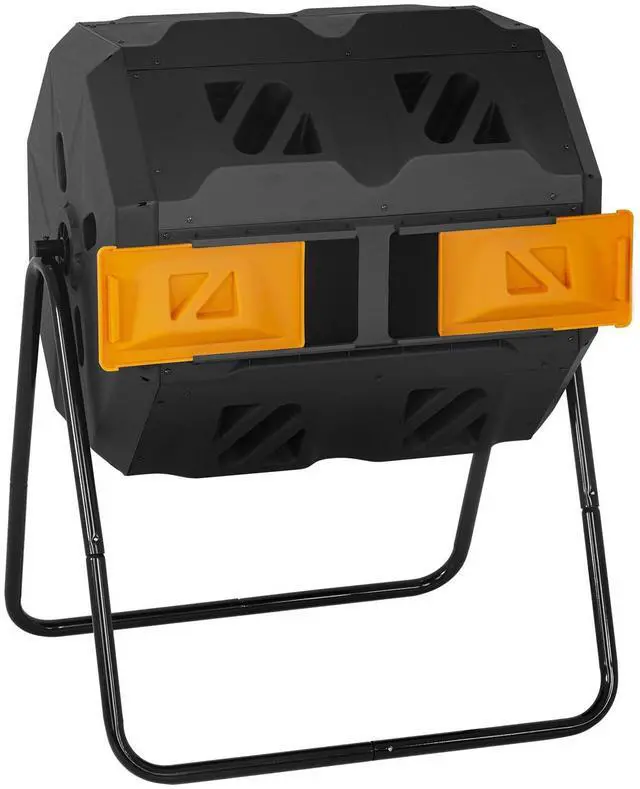 Main image of Composting Bins 43 Gallon Outdoor Tumbling Compost Bin Compost Tumbler Bucket Trash Can w/Dual Chamber Sliding Doors for Garden Patio,Orange Door