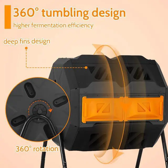 Alt view image 3 of 6 - Composting Bins 43 Gallon Outdoor Tumbling Compost Bin Compost Tumbler Bucket Trash Can w/Dual Chamber Sliding Doors for Garden Patio,Orange Door