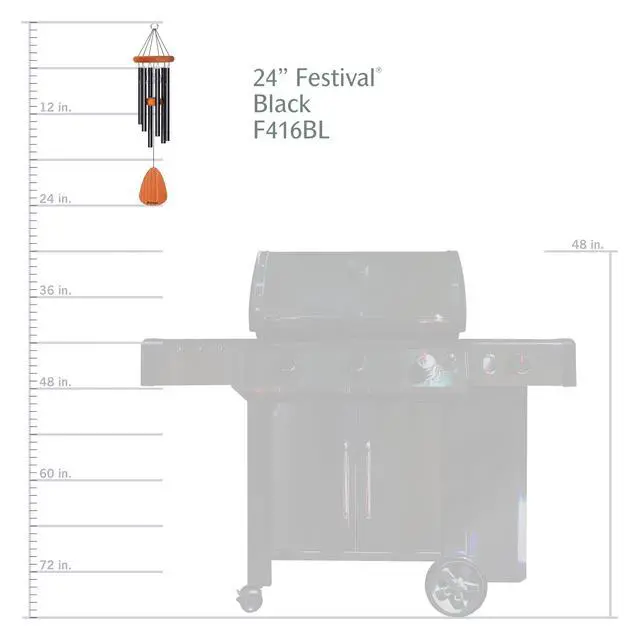 Alt view image 6 of 6 - 24-inch Redwood Wind Chime in Black by Wind River for Patio, Backyard, Garden, and Outdoor décor. Made in the USA