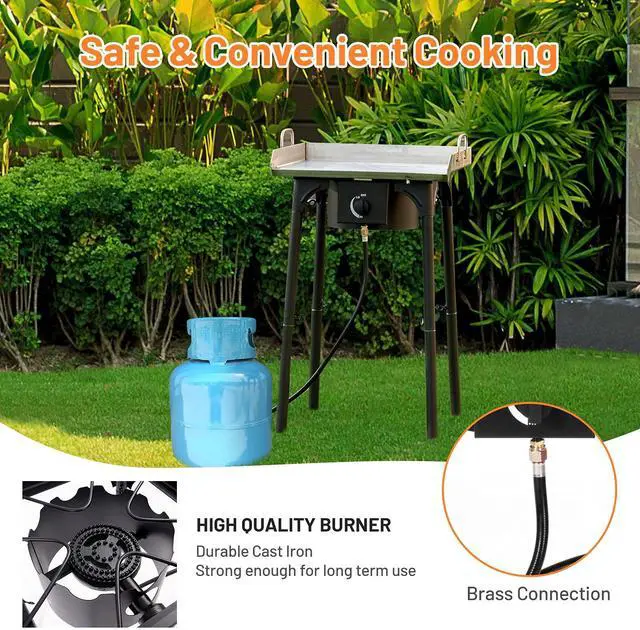 Alt view image 2 of 6 - Outdoor Single Burner Stove, High Pressure Burner Stand Max. 100,000 BTU, 0-20 PSI Regulator Detachable Legs, Portable Propane Grill Burner Stove for Camping Picnic Cookout