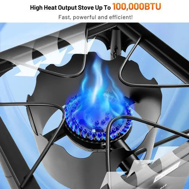 Alt view image 4 of 6 - Outdoor Single Burner Stove, High Pressure Burner Stand Max. 100,000 BTU, 0-20 PSI Regulator Detachable Legs, Portable Propane Grill Burner Stove for Camping Picnic Cookout