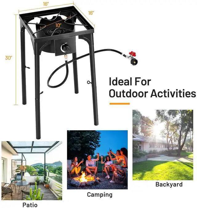 Alt view image 6 of 6 - Outdoor Single Burner Stove, High Pressure Burner Stand Max. 100,000 BTU, 0-20 PSI Regulator Detachable Legs, Portable Propane Grill Burner Stove for Camping Picnic Cookout
