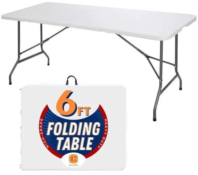 Main image of Folding Table Indoor Outdoor Heavy Duty Portable Folding Plastic Dining Table w/Handle, Lock for Picnic, Party, Camping - White (4ft, 6ft, 8ft) (6ft)