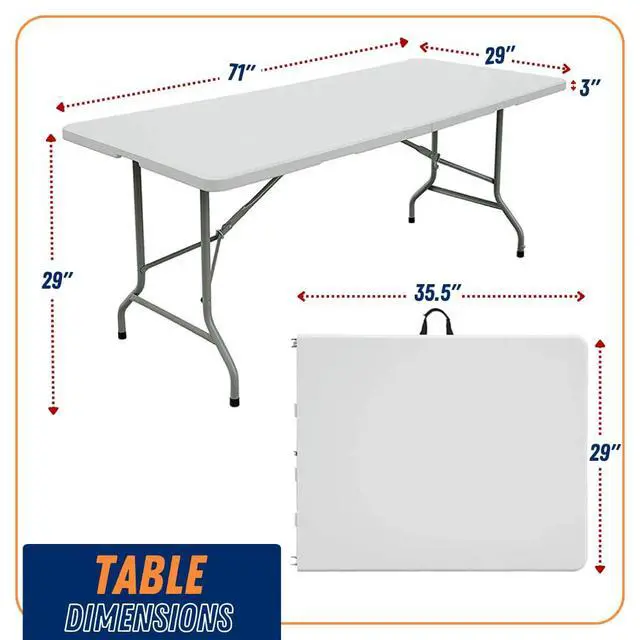 Alt view image 2 of 6 - Folding Table Indoor Outdoor Heavy Duty Portable Folding Plastic Dining Table w/Handle, Lock for Picnic, Party, Camping - White (4ft, 6ft, 8ft) (6ft)
