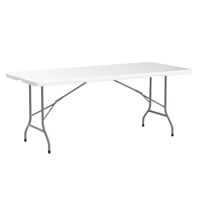 Alt view image 4 of 6 - Folding Table Indoor Outdoor Heavy Duty Portable Folding Plastic Dining Table w/Handle, Lock for Picnic, Party, Camping - White (4ft, 6ft, 8ft) (6ft)