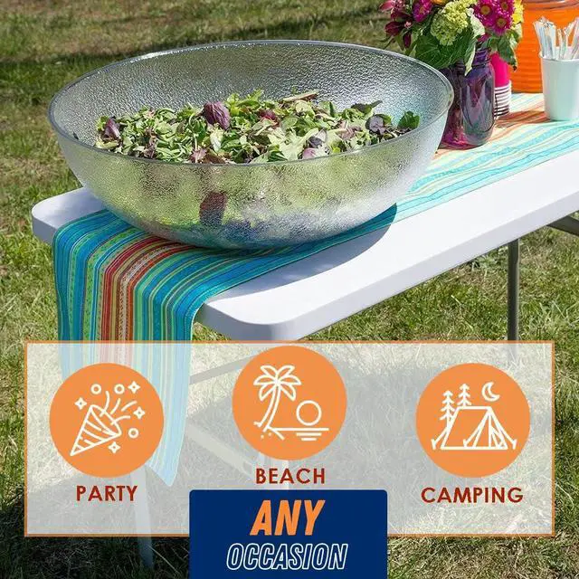 Alt view image 6 of 6 - Folding Table Indoor Outdoor Heavy Duty Portable Folding Plastic Dining Table w/Handle, Lock for Picnic, Party, Camping - White (4ft, 6ft, 8ft) (6ft)