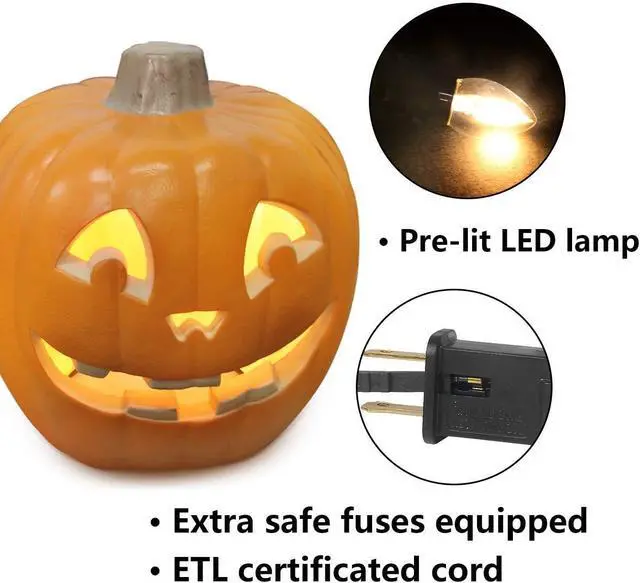 Alt view image 2 of 6 - 20" Jack O Lantern Halloween Pumpkin Lantern Large Light Up Pumpkin Decorations, Lighted Pumpkin with LED Bulb Indoor/Outdoor Pumpkin Decoration