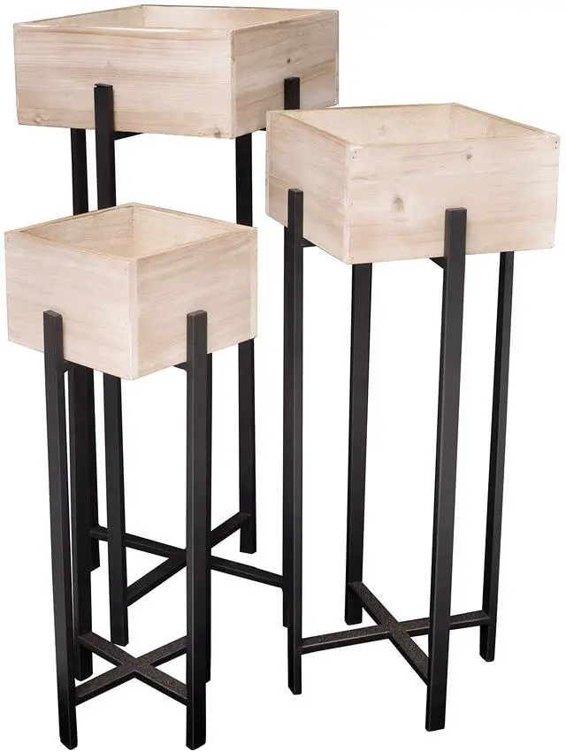 Main image of Raised Wooden Garden Boxes on Metal Stands Set - 3 Pieces