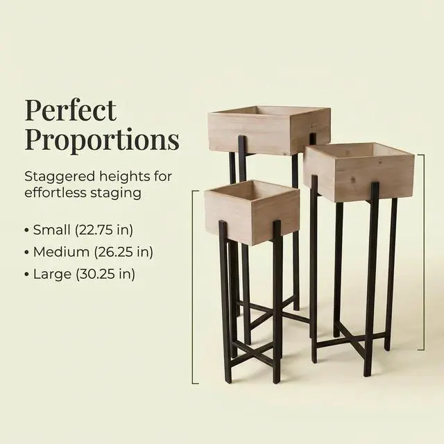 Alt view image 2 of 6 - Raised Wooden Garden Boxes on Metal Stands Set - 3 Pieces