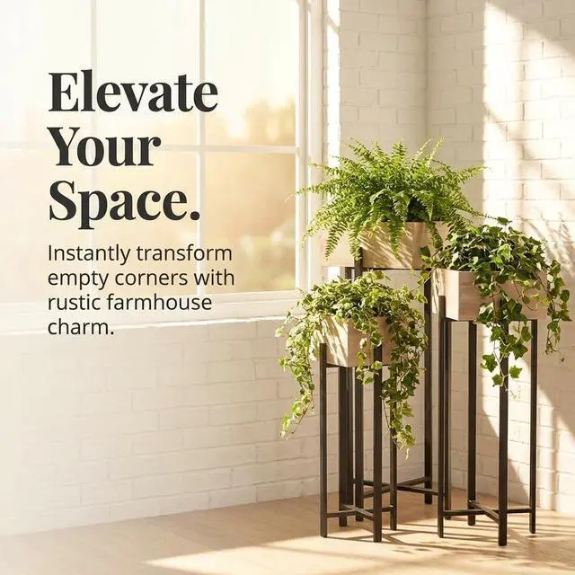 Alt view image 3 of 6 - Raised Wooden Garden Boxes on Metal Stands Set - 3 Pieces