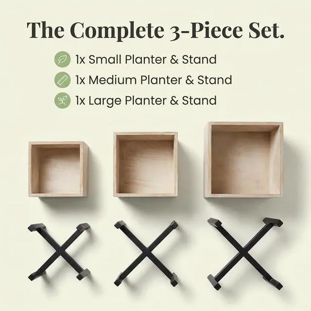 Alt view image 5 of 6 - Raised Wooden Garden Boxes on Metal Stands Set - 3 Pieces