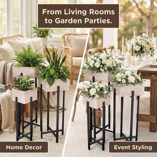 Alt view image 6 of 6 - Raised Wooden Garden Boxes on Metal Stands Set - 3 Pieces