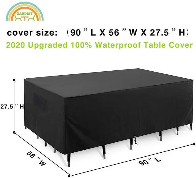 Alt view image 2 of 6 - 2020 Upgraded Patio Furniture Covers, 100% Waterproof Rectangular Patio Table Cover, 90" L x 56" W x 27.5" H 600D Tear-Resistant Sofa, Table and Chair Outdoor Furniture Set Covers