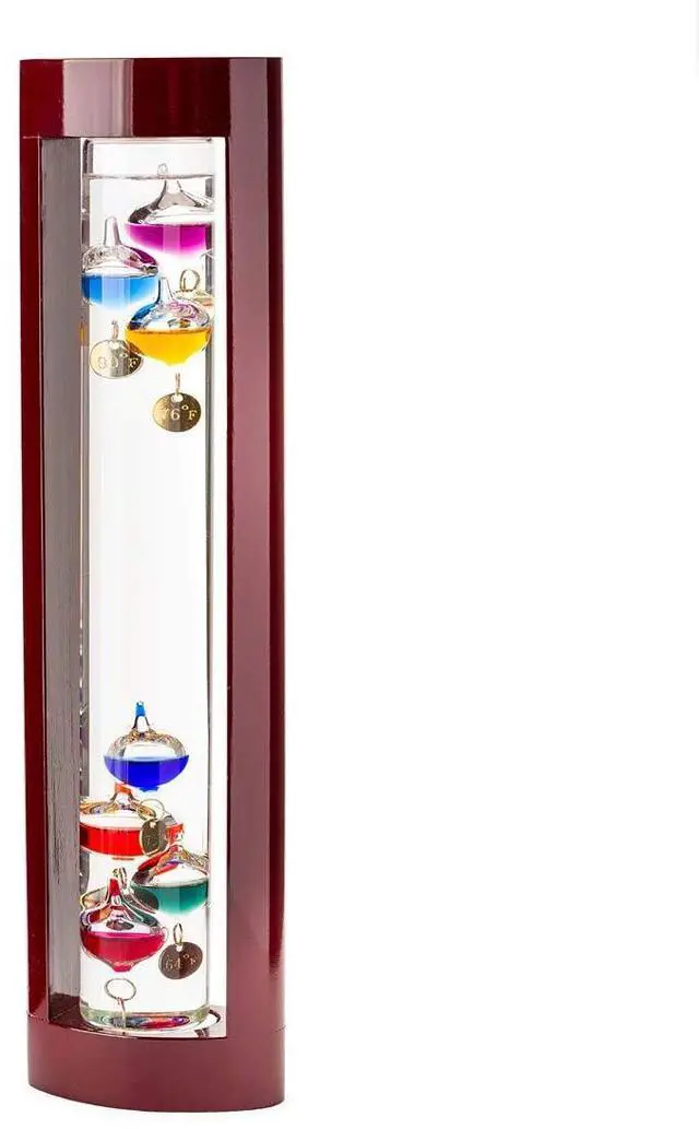 Main image of Galileo Glass Thermometer | 14.5-Inches Tall with Cherry Wood Frame | Law of Physics | Indoor Room Temperature for Home House Office Desk Counter Tabletop | Holiday Gift Present