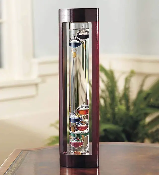Alt view image 2 of 6 - Galileo Glass Thermometer | 14.5-Inches Tall with Cherry Wood Frame | Law of Physics | Indoor Room Temperature for Home House Office Desk Counter Tabletop | Holiday Gift Present
