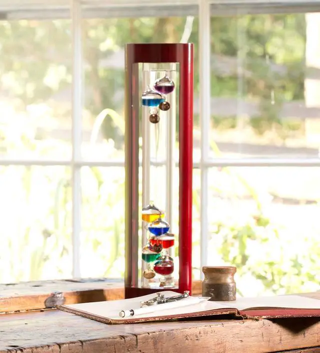 Alt view image 3 of 6 - Galileo Glass Thermometer | 14.5-Inches Tall with Cherry Wood Frame | Law of Physics | Indoor Room Temperature for Home House Office Desk Counter Tabletop | Holiday Gift Present